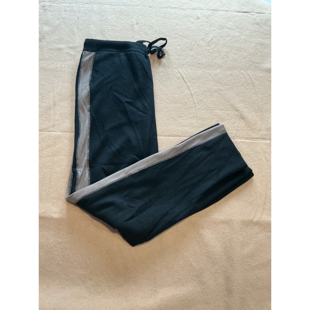 Chico's Knit Joggers Womens Size 1 Black Excellent Cashmere Blend Side Stripe